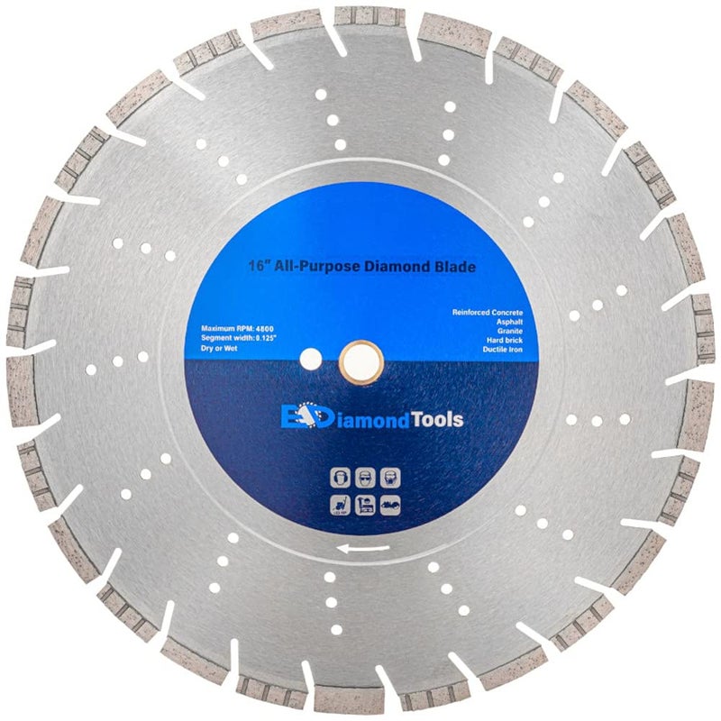 EDiamondTools 16" All Purpose Diamond Saw Blades for Hard/Reinforced Concrete, Asphalt, Granite, Terrazzo, Ductile Iron Piping, 5-5/8" Cutting Depth, 1" Arbor - Image 1